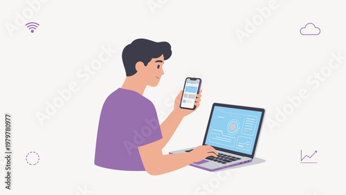 Person using laptop and smartphone
