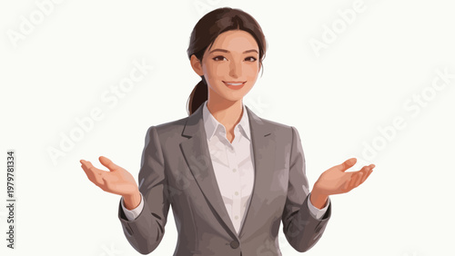 Businesswoman in suit with open hands