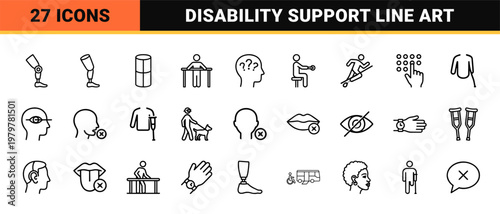Accessibility and disability line icons for inclusive design