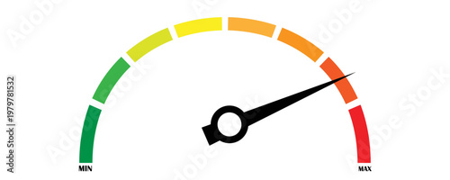 Speed metering icon isolated on white background. vector illustration modern flat design. Minimum and maximum measuring dial. Colorful infographic gauge sign. car performance measurement symbol.