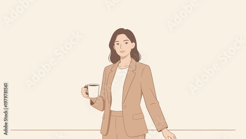 Woman in suit holding coffee cup
