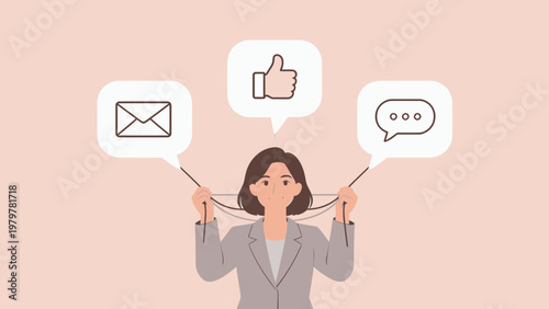Woman holding communication icons