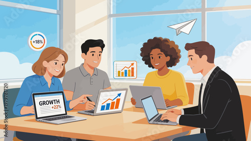 Business team meeting with growth charts