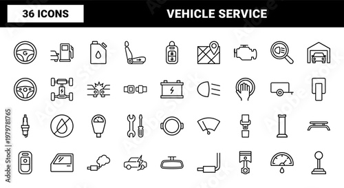 Car repair and automotive service minimalist line icon set