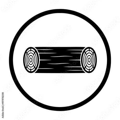 Minimalist wood log icon, black timber trunk vector, forestry and lumber industry symbol
