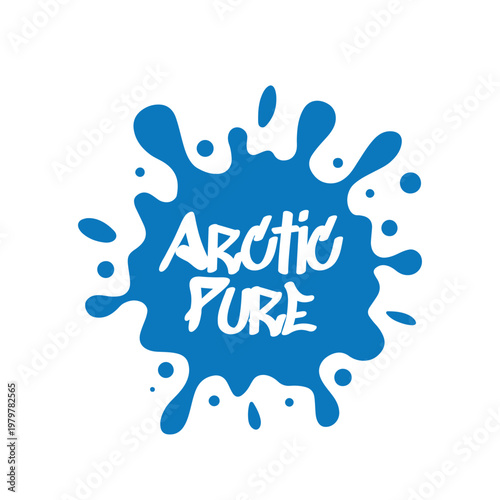 blue water splash graphic with arctic pure text in center for cold beverage and mineral water branding