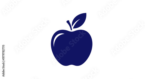 Simple Blue Apple Icon with Leaf, Vector Graphic