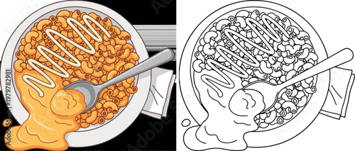 mac and cheese with drinks vector illustration hand drawn clipart and lineart