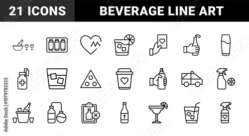 Beverage and bar service outline icons