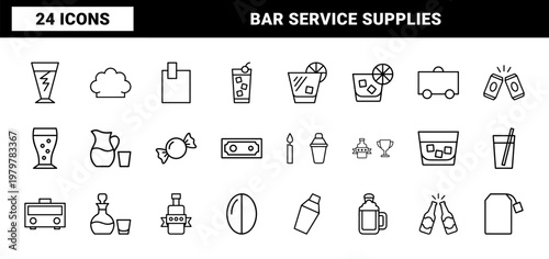 Minimalist liquor and beverage thin line icon set for bar and restaurant menu design.