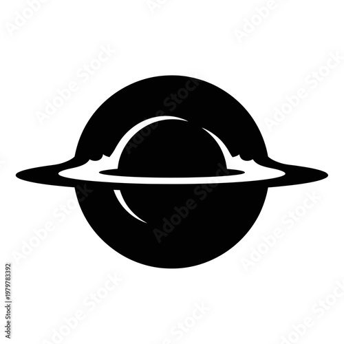 Cosmic Black Hole Solid Black Vector Silhouette Icon for Astrophysics and Space Exploration