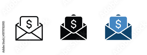 cash envelope icon, money payment and salary payout symbol, banking finance and income transfer concept, payroll bonus and transaction illustration, simple minimal vector design.