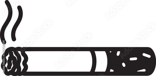 Black and white of a lit cigarette with smoke rising also transparent background, smoking tobacco