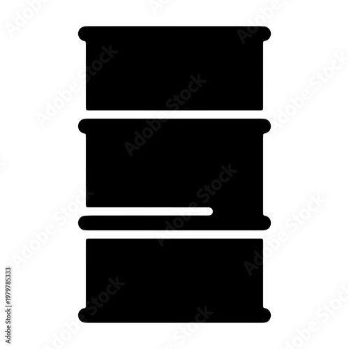 Industrial oil barrel icon, black metal drum vector, petroleum energy storage symbol