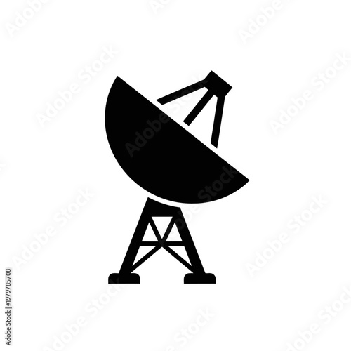 Radio Telescope Dish Silhouette Icon, Flat Vector Symbol for Deep Space Astronomy and Science