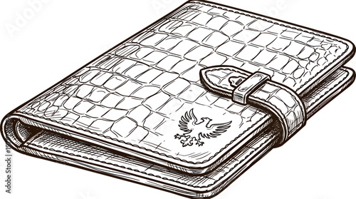 Elegant Vector Sketch of a Croc-Style Leather Wallet