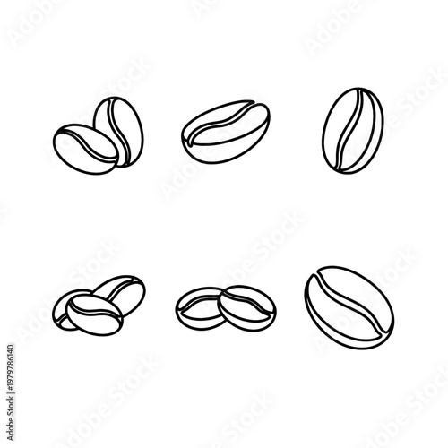Simple outline illustrations of coffee beans in various arrangements.