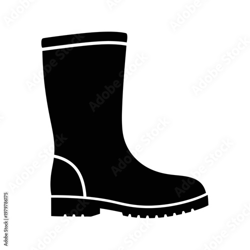 Rubber Rain Boot Silhouette Icon, Flat Vector Symbol for Wet Weather and Waterproof Footwear