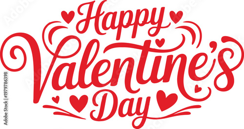 Lettering Happy Valentines Day banner. Valentines Day greeting card template with typography text happy valentine`s day and red heart and line on background. Vector illustration