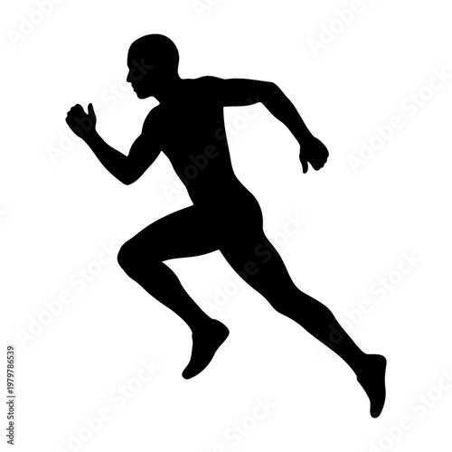 Athletic runner silhouette, male sprinter running fast, black man jogging vector icon