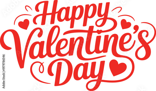 Lettering Happy Valentines Day banner. Valentines Day greeting card template with typography text happy valentine`s day and red heart and line on background. Vector illustration