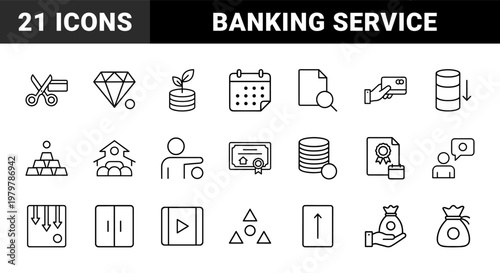 Minimalist banking and loan outline icon set for finance services