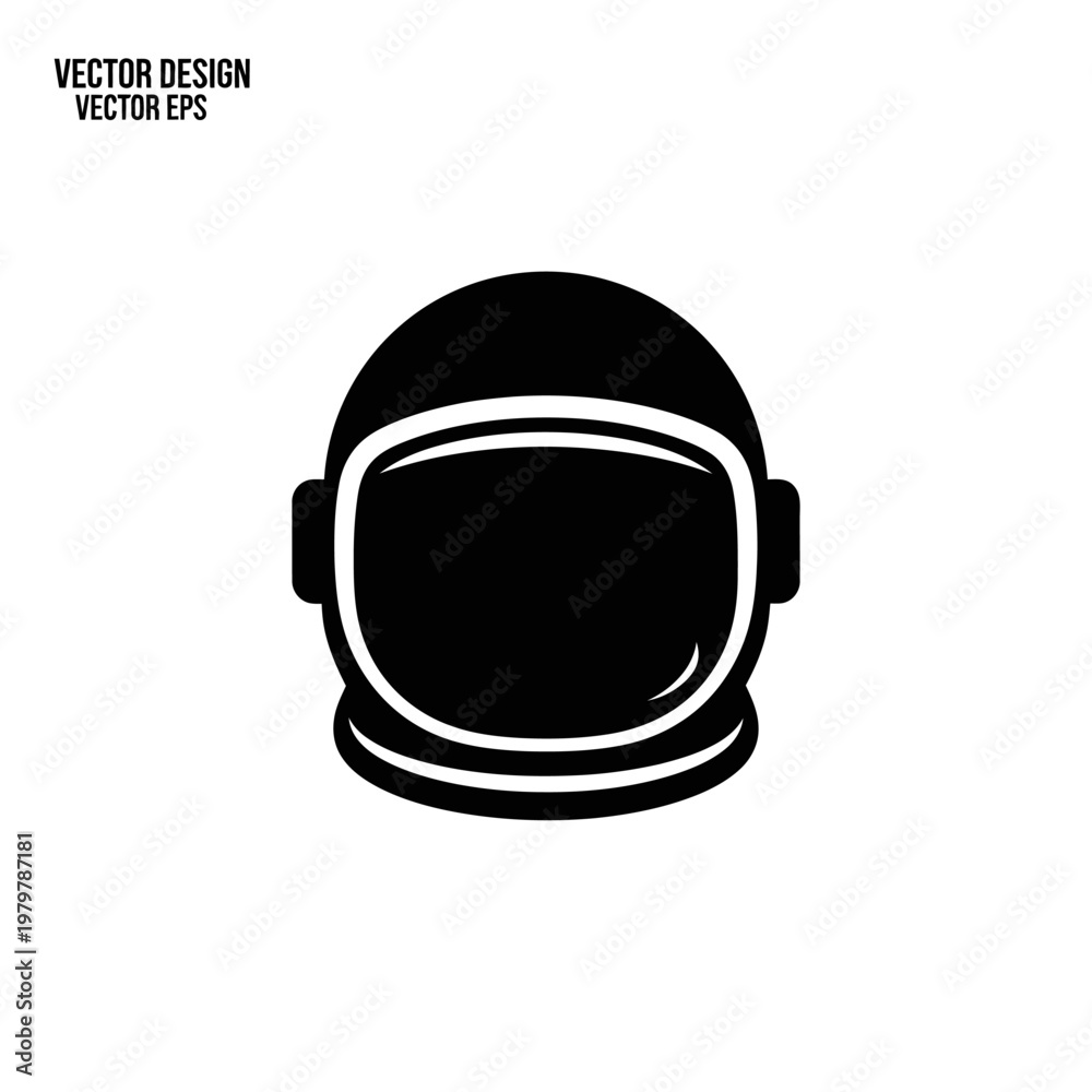 Fototapeta premium Astronaut Helmet Black Silhouette Icon, Cosmonaut Headwear Flat Vector Graphic, Space Survival Concept
