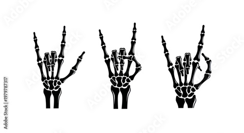 Skeleton Hands Rock On Gesture, Heavy Metal Symbol, Halloween Party Vibe