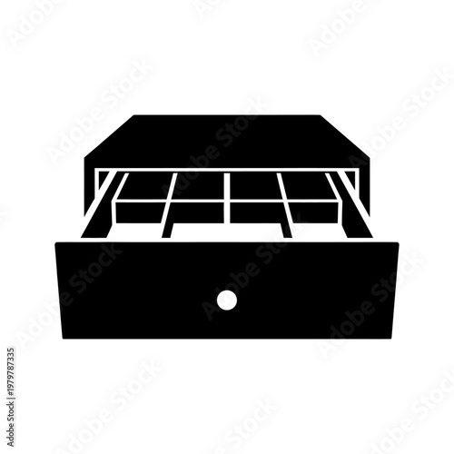 Open Cash Drawer Black Silhouette Icon, Retail Point Of Sale Flat Vector Graphic, Financial Business Concept