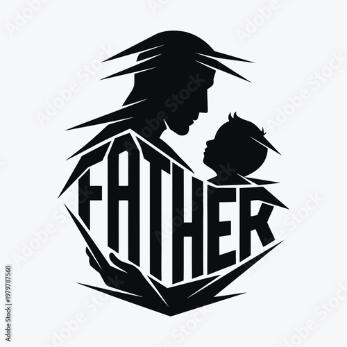 A black and white image of a father and son