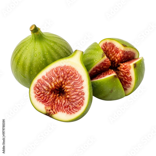 Fresh green figs on transparent background