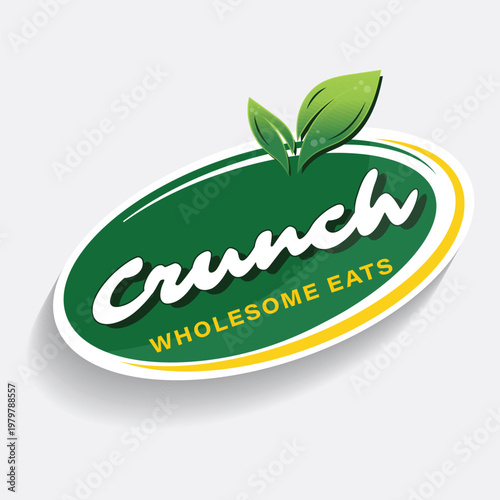 Crunch wholesome eats green label with leaf icon for organic cereal snacks and healthy breakfast