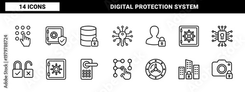 Minimalist security lock line icons set for web and mobile ui.