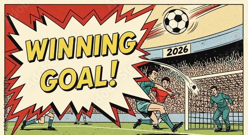 Winning Goal! Soccer Match Celebration, Retro Comic Style