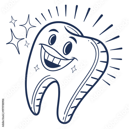 Happy sparkling clean tooth character smiling brightly with character, wellness