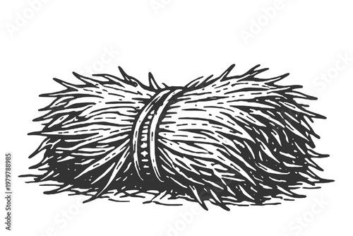 Bundle of Dried Hay Bale Tied with Rope Vector Illustration in Traditional Vintage Woodcut Engraving Style for Farm and Harvest Concepts