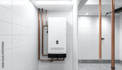 Modern Home Water Heater Installation with Copper Pipes.