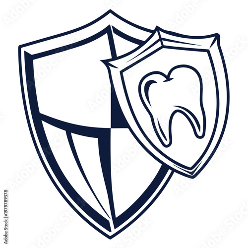 Protective shield logo with tooth symbol for dental insurance, protection