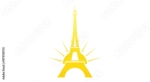 Golden Eiffel Tower Silhouette with Sunburst Rays - Paris Landmark Icon