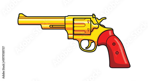 Golden Revolver Pistol with Red Handle