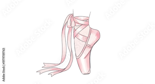 Elegant Pink Ballet Pointe Shoe with Ribbons Tied
