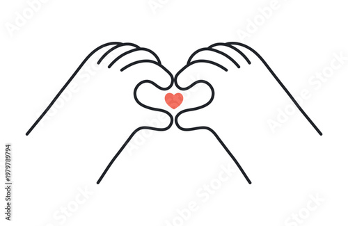 Hands making heart shape illustration isolated. Gesture, symbol, cartoon body parts. Love, friendship, support, care, empathy concept. Hand drawn line vector, clip art element
