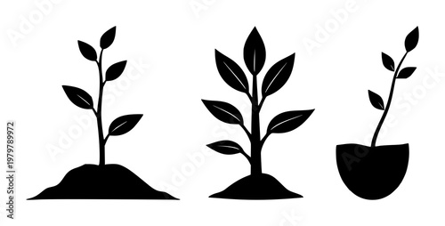 Financial growth plant sprout set with monoline icon design featuring financial, growth, plant with economic and prosperity