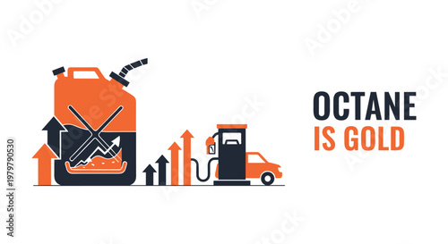 Fuel pump and car with rising arrows in orange and black colors for business finance growth for automotive industry