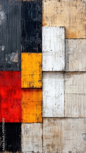 Abstract square painting red yellow black abstract painting featuring bold geometric shapes in red yellow and black