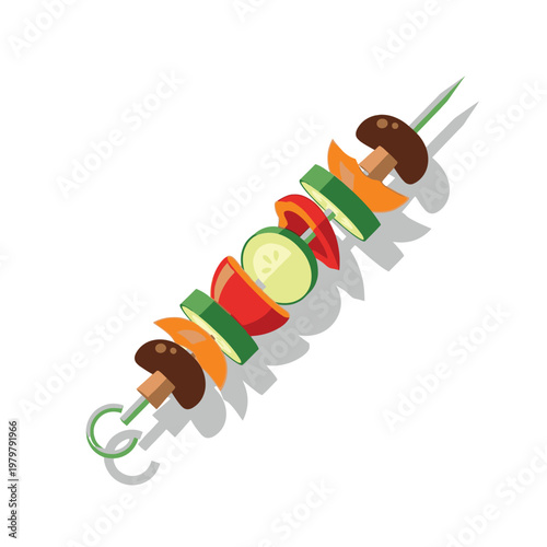 Colorful skewer of fresh vegetables meat.