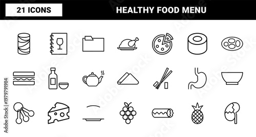 Culinary and restaurant outline icon set for menu design