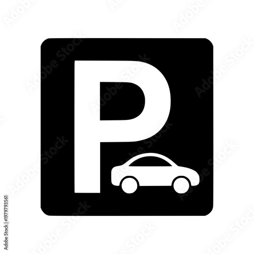 Minimal car park icon with letter P and vehicle symbol. Clean flat SVG design ideal for parking signs, navigation systems, transport apps, and urban mobility graphics.