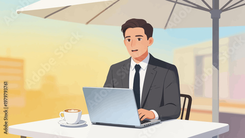Businessman working outdoors with laptop
