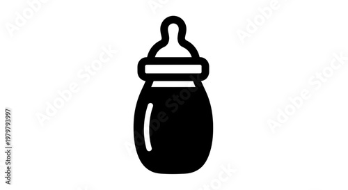 Baby bottle icon, simple silhouette, isolated on white background. Vector illustration.